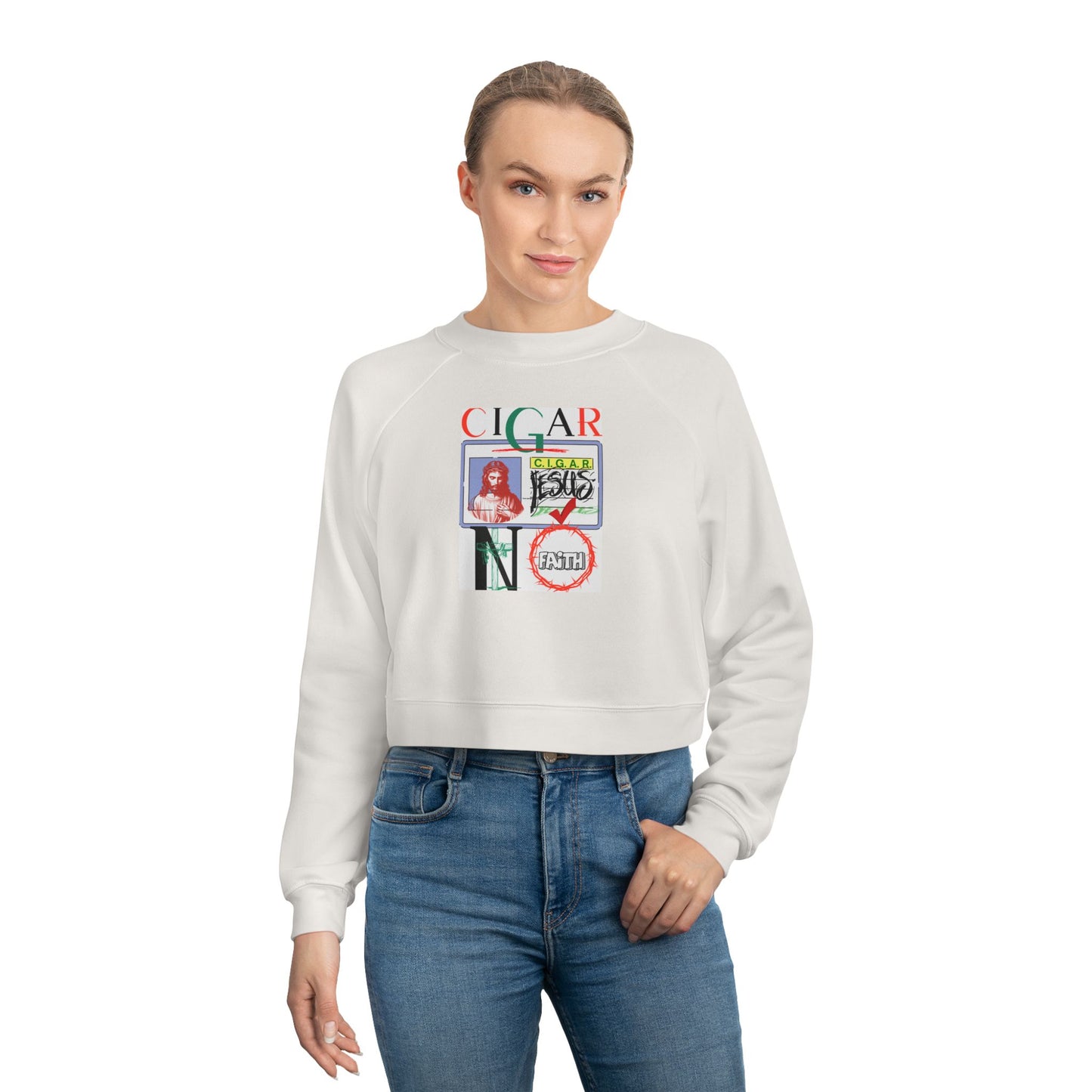 “C. I. G. A. R. “- Women's Cropped Fleece Pullover with Fun Graphic Design, Casual Wear, Gift for Her, Cozy Streetwear, Trendy Outfit