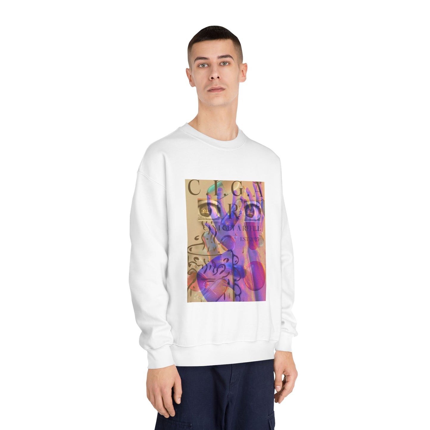 C. I. G. A. R. (Can I Get A Refill?) Unisex Colorful Inspirational Sweatshirt | Cozy Unisex Crewneck | Motivational Gift | Perfect for All Occasions | Aesthetic Apparel