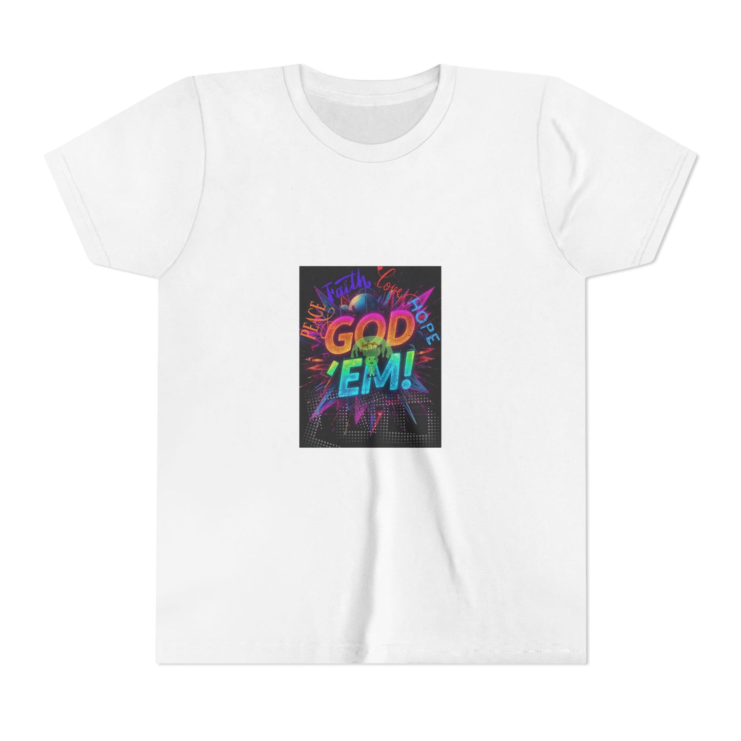 “GOD ‘EM!”- Youth Tee with Vibrant "Good Em!" Design – Fun Gift for Kids, Casual Wear, Birthday Party, Summer Camp, Positive Vibes