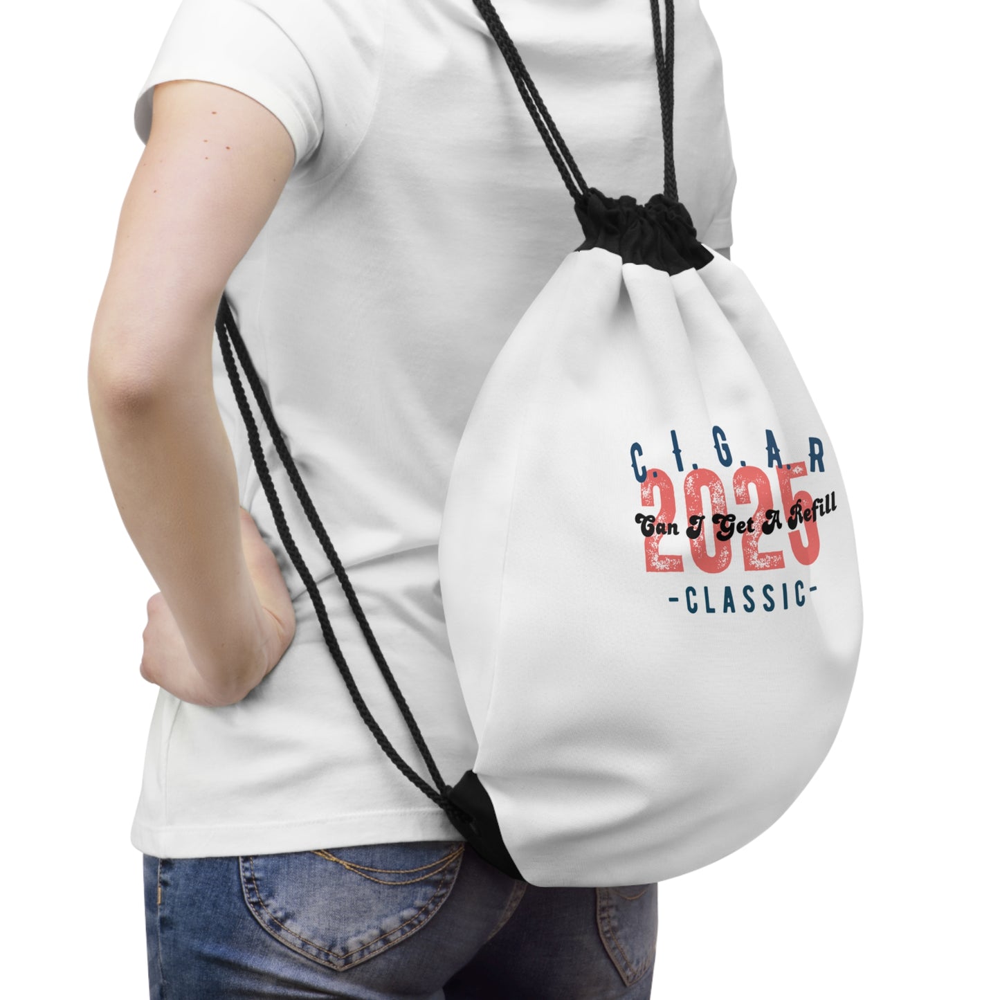 “C. I. G. A. R.”)- Retro Classic Drawstring Bag - Stylish Gym Bag, Personalized Gift, Backpack for Travel, Unique Tote for Students