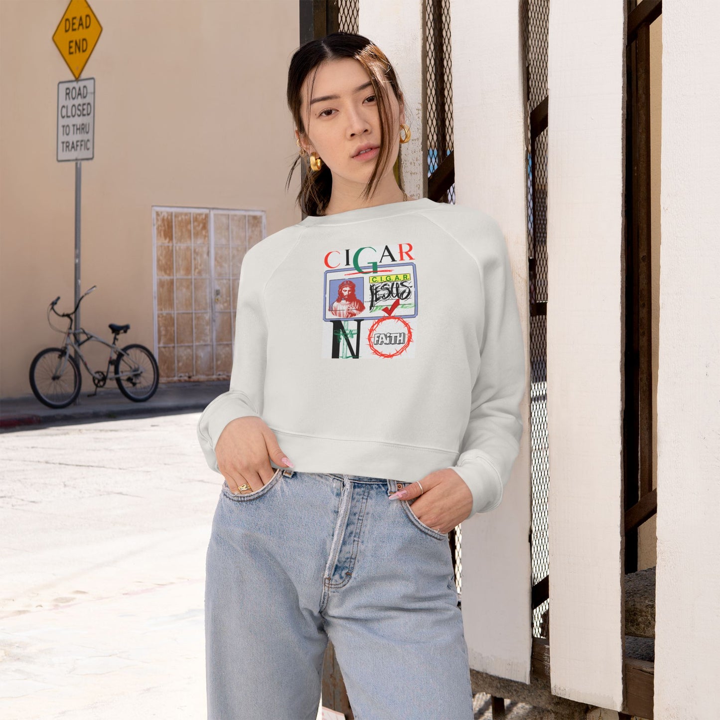 “C. I. G. A. R. “- Women's Cropped Fleece Pullover with Fun Graphic Design, Casual Wear, Gift for Her, Cozy Streetwear, Trendy Outfit